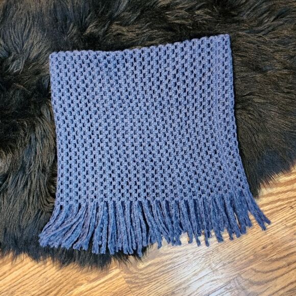 Navy Blue Crochet Fringed Scarf - Picture 5 of 5